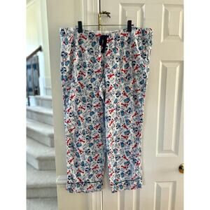 Land's End White Blue Lobster Crab Buoy Print Cotton Flannel Pajama Pants